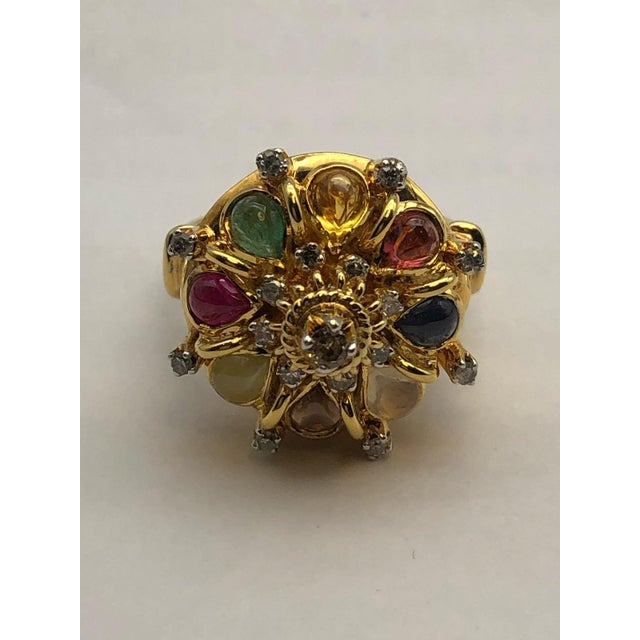 Metal Bochic “Orient” Multi Diamonds & Gems Vintage Ring Set In 18K Gold & Silver For Sale - Image 7 of 12