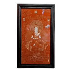 Chinese Framed Porcelain Buddhist Temple Plaque Kuan Yin