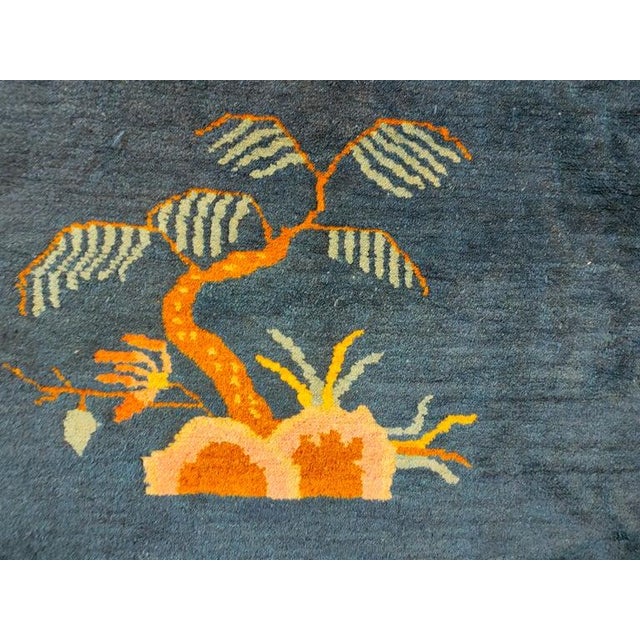 Wool Large Blue Floral Medallion Rectangle Hand Knotted Pile Antique 1930s Rug, Circa Date: 1930s. This exceptional piece...