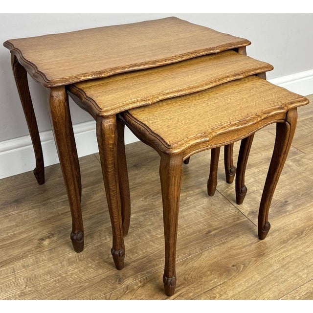 Vintage French Louis Oak Nesting Tables, Set of 3 For Sale - Image 4 of 13