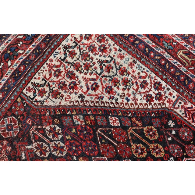 Antique Hand-Knotted Persian Qashqai Rug in Wool With All-Over Tribal Design 6'0 X 7'3 For Sale In Atlanta - Image 6 of 13