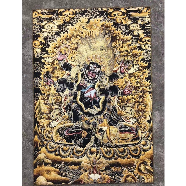 "W-60cm,H-90cm This Xizang Embroidery and Brocade Thangka Buddha Painting is a handmade spiritual home decor piece...
