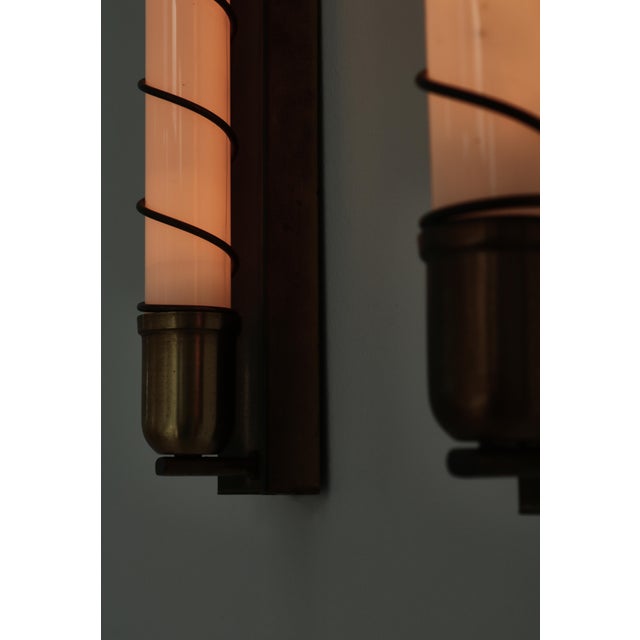 Art Deco Wall Lamps in Brass & Opaline Glass, Denmark, 1940s, Set of 2 For Sale - Image 10 of 17