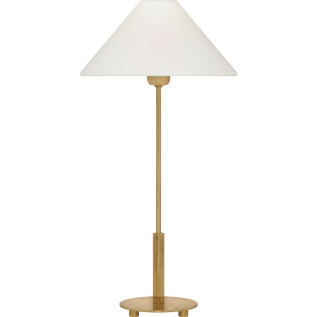 Modern J. Randall Powers by Visual Comfort Signature Hackney 24" Cordless Buffet Lamp in Hand-Rubbed Antique Brass with Linen Shade For Sale - Image 3 of 3