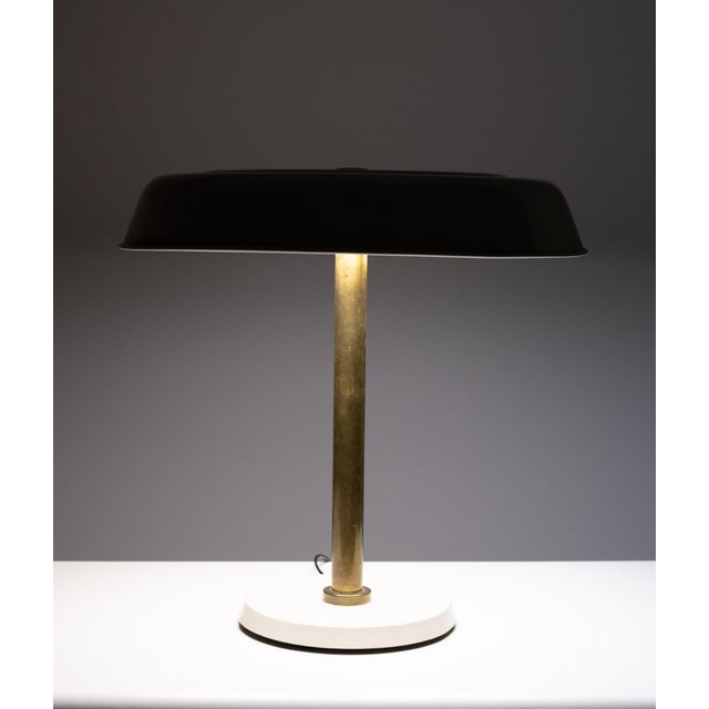 Beautiful large Desk lamp . Typical 1950s Design. Off White color . Brass upright , 2 Round TL .fluorescent lighting...