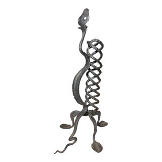 Antique Hand Wrought Iron Serpent Candlestick Candle Stick Holder Sculpture For Sale