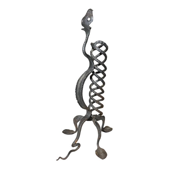 Antique Hand Wrought Iron Serpent Candlestick Candle Stick Holder Sculpture For Sale