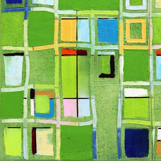 Little Pattern Green - Original Green Abstract Oil Painting on Canvas Textural Geometric Artwork by Petra Rös-Nickel For Sale - Image 4 of 9