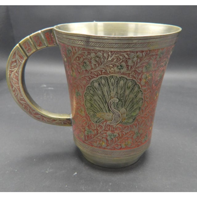 Indian Vintage 1950s Indian Se Asia Silver Metal Peacock Beer Mug For Sale - Image 3 of 3