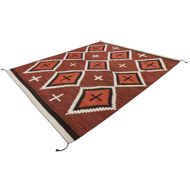 Modern Navajo-Inspired Geometric Wool Rug – Handmade in Terracotta and Off-White For Sale - Image 10 of 11