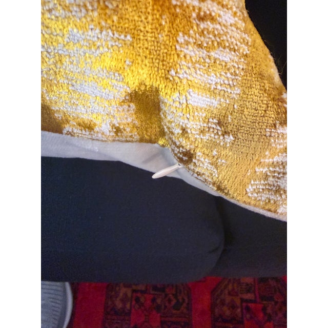 Contemporary Hand Dyed Gold Velvet Ikat Design Pillow With New Insert For Sale - Image 3 of 8