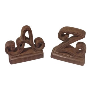 Vintage Leather Look A-Z Bookends - a Pair For Sale