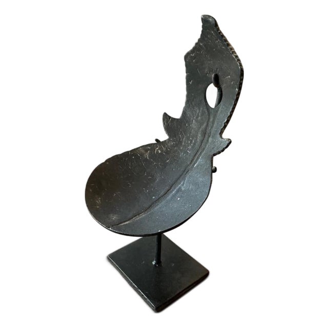 Antique Coconut Wood Rice Spoon on a Stand For Sale