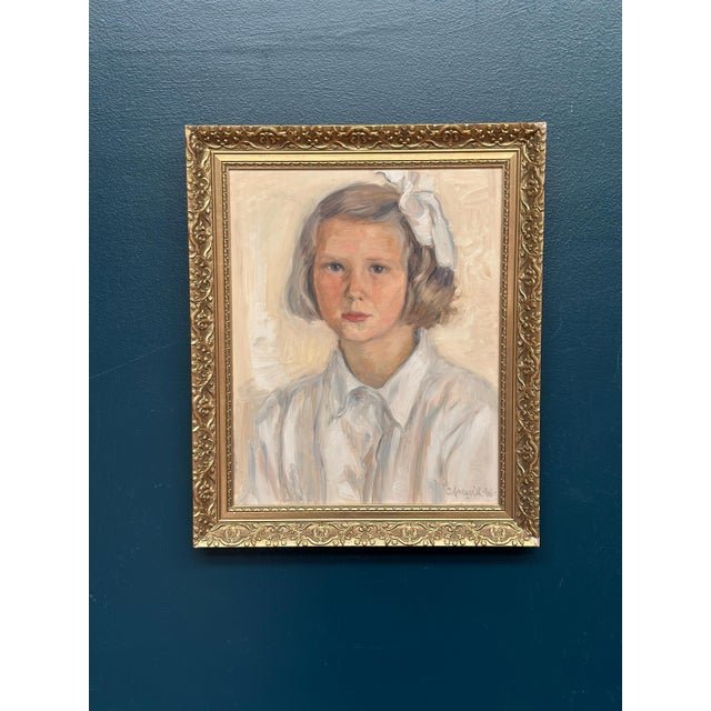 P. O. Linquist, Portrait of a Girl, 1946, Oil on Panel, Framed For Sale - Image 7 of 18