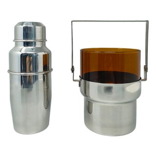 Italian Cocktail Shaker with Ice Bucket by Pran, 1970s, Set of 2 For Sale