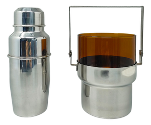 Italian Cocktail Shaker with Ice Bucket by Pran, 1970s, Set of 2