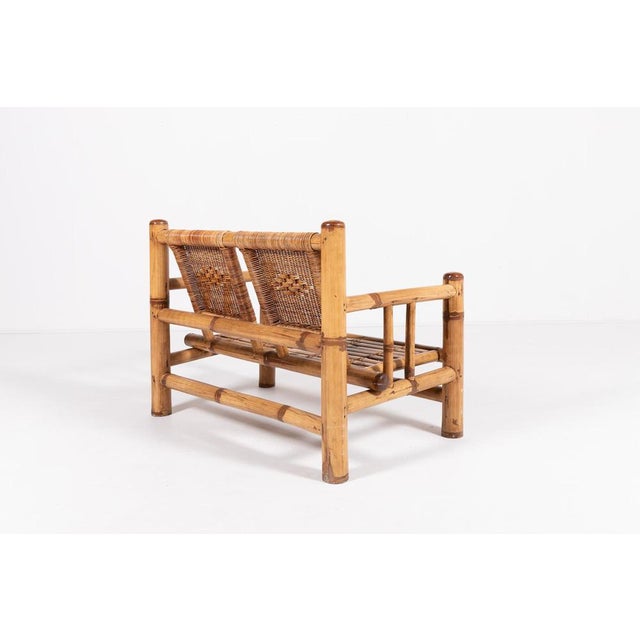 Italian Modern Bamboo & Wicker Bench, 1970s For Sale - Image 6 of 15