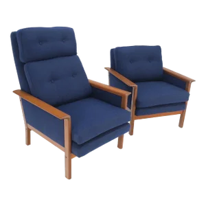 Danish Mid-Century Modern Teak Frames New Wool Upholstery Lounge Chairs Refinish - A Pair