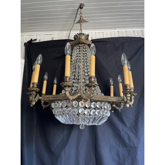 Vintage French Empire Styled Crystal Chandelier For Sale - Image 4 of 13
