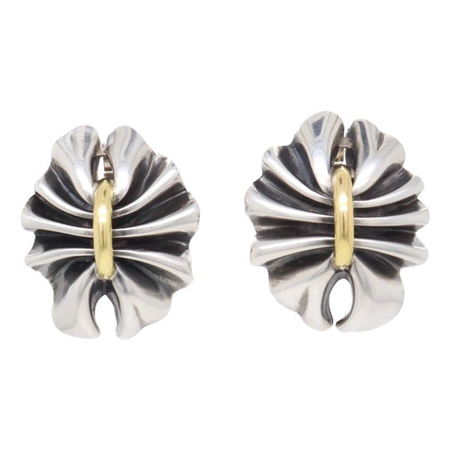 Georg Jensen Lene Munthe Sterling Silver & 18k Yellow Gold #400 Clip-On Earrings For Sale