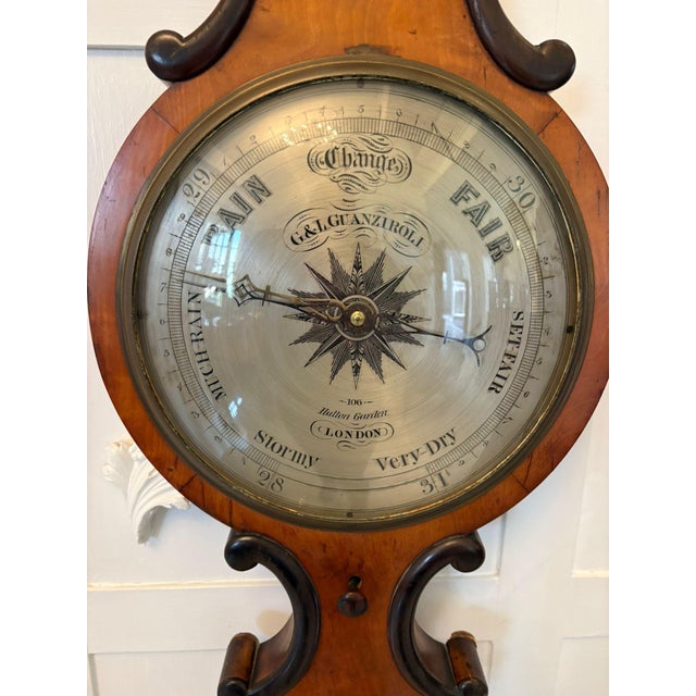 Wood Antique Victorian English Walnut Wheel Barometer from G & L Guanziroli London, 1860 For Sale - Image 7 of 8