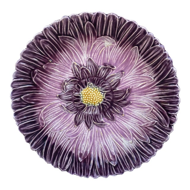 French Majolica Purple Daisy Plate Orchies, Circa 1890 For Sale