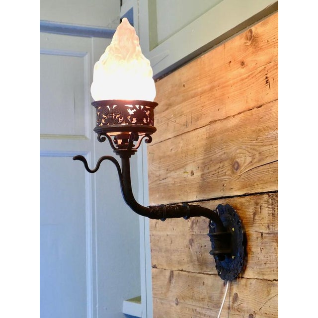 Large and Heavy Gothic Iron Castle Wall Light This wonderful piece is made in iron, it was originally powered by gas, it...