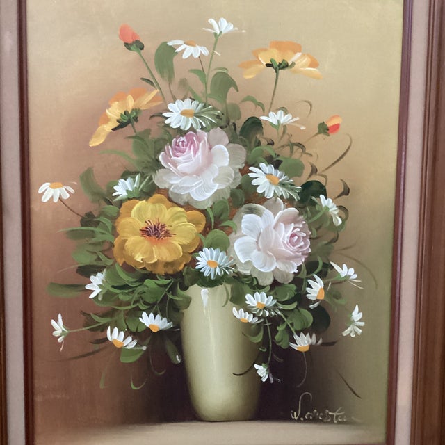 Traditional Mid 20th Painting on Canvas Flower Bouquet Still Life Framed Signed by Artist For Sale - Image 3 of 12