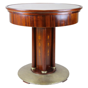 Art Nouveau Mahogany Gaming Table with Hammered Brass Base, Austria, 1910s
