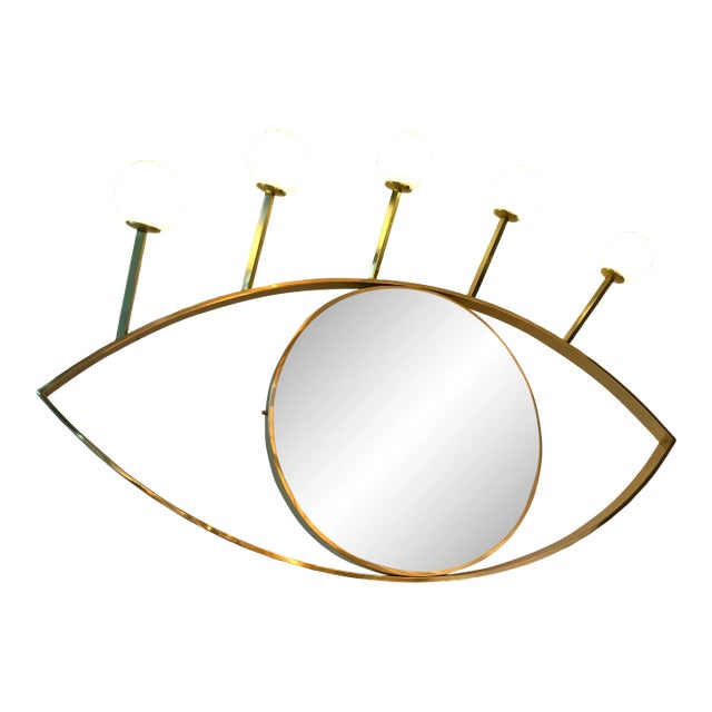 Contemporary Brass Wall Lightning Sconces Mirror Blue Eyes, Italy For Sale