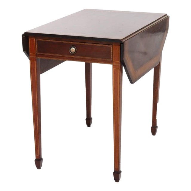 Antique Pembroke Style Banded & Inlaid Mahogany Drop Leaf Table C1920 For Sale