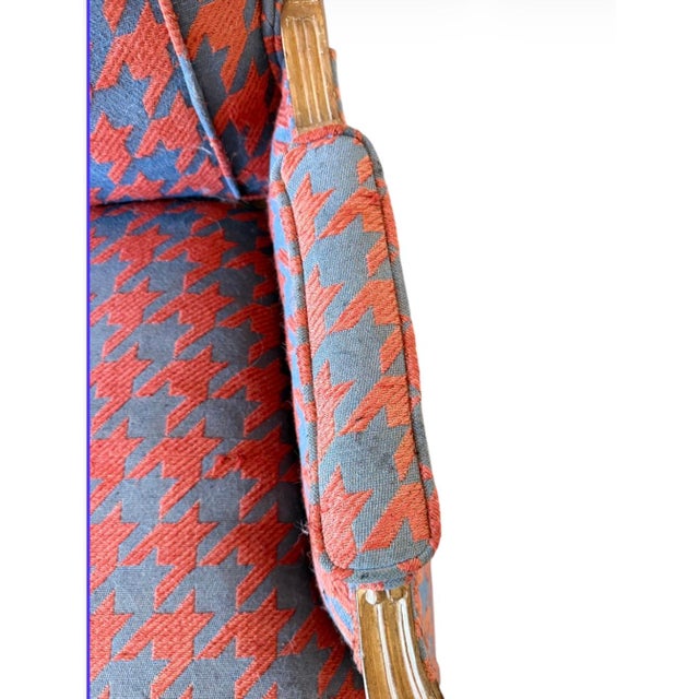 Vintage French Country Bergère Chairs in Red and Blue Houndstooth, a Pair For Sale - Image 4 of 11