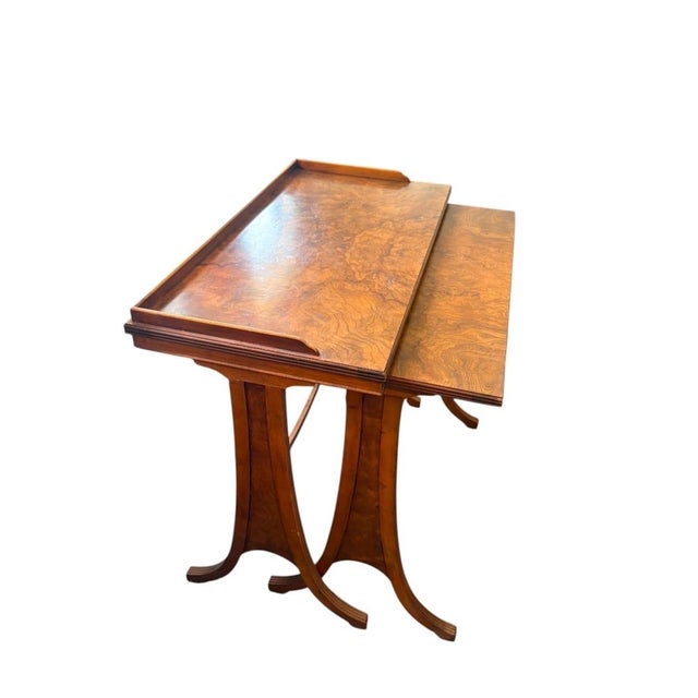 Set of 2 Vintage Edwardian-Style Burl Walnut Nesting Tables For Sale - Image 4 of 12