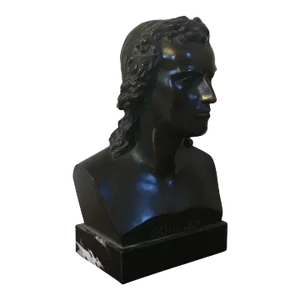 Antique 19th Century Bronze Portrait Bust of German Philosopher Friedrich Schiller on Marble Plinth