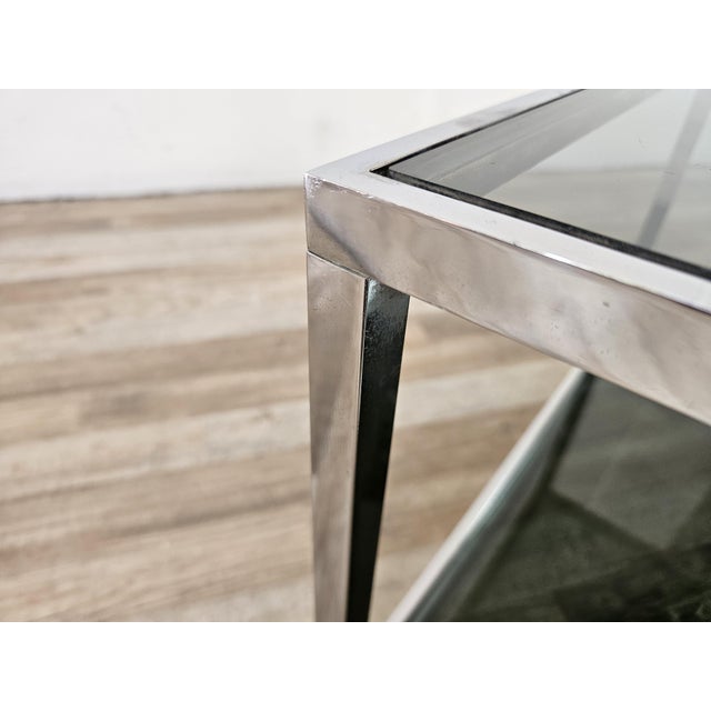 Steel Coffee Table with Two Smoked Glass Shelves, 1970 For Sale - Image 6 of 13