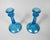 Mid 20th Century Vintage Iridescent Blue Glass Candlesticks - A Pair For Sale - Image 5 of 5