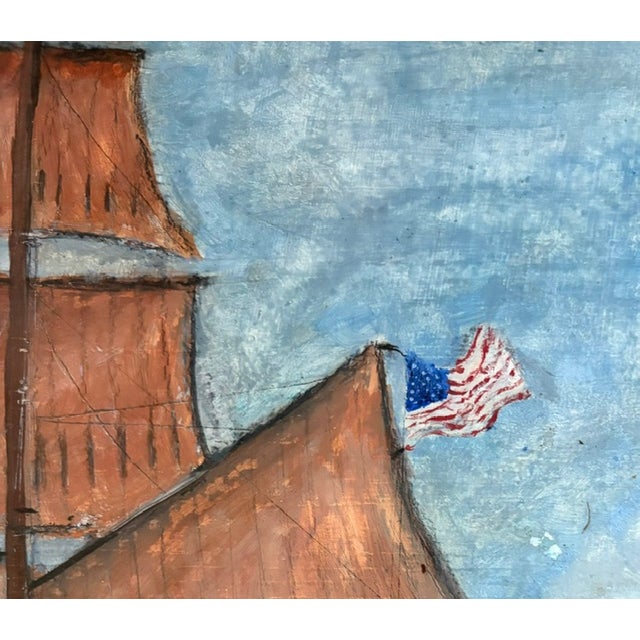 Antique American Folk Art Painting - Clipper Ship With an American Flag For Sale - Image 4 of 10