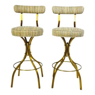 Pair of Charles Hollis Jones “Sinatra” Solid Brass Swivel Barstools, Usa, 1960s For Sale