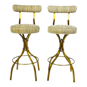 Pair of Charles Hollis Jones “Sinatra” Solid Brass Swivel Barstools, Usa, 1960s