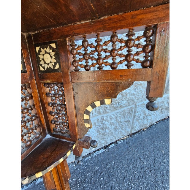 Asian Early 20th C. Syrian Bone and Ebony Wood Inlaid Mahogany Corner Wall Shelf For Sale - Image 3 of 8