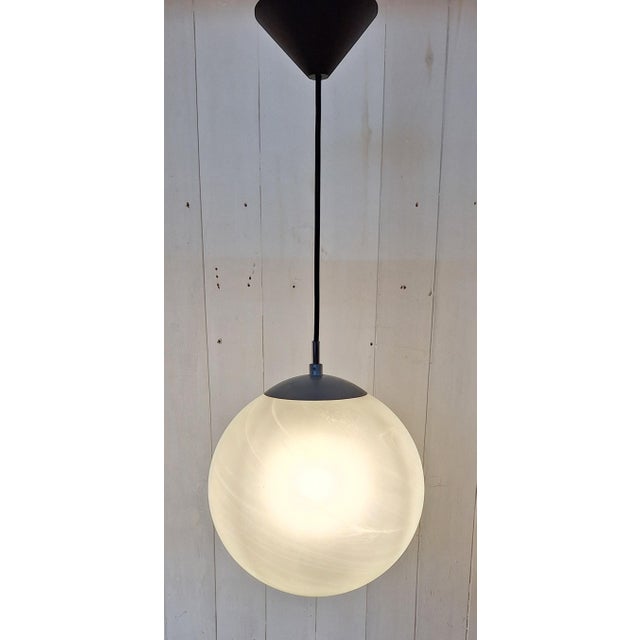 Metal Vintage Pendant Lamp with White Marbled Spherical Glass Shade, 2000s For Sale - Image 7 of 7
