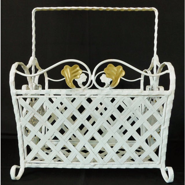Vintage Gold & White Twisted Wrought Iron Medallion Basket Weave