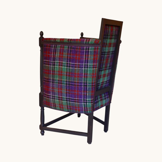 Large Antique Armchair with High Armrests in Tartan Fabric, 1890s For Sale - Image 6 of 13