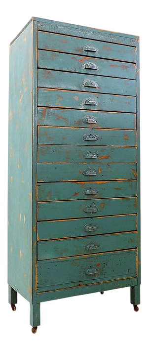 Industrial Pine Workshop Cabinet with 12 Drawers, 1940