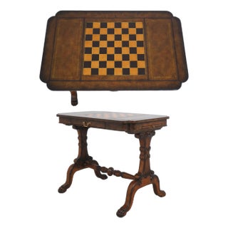 Leather Wrapped Inlaid Mahogany Games Table For Sale