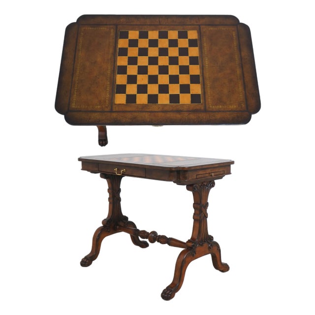 Leather Wrapped Inlaid Mahogany Games Table For Sale
