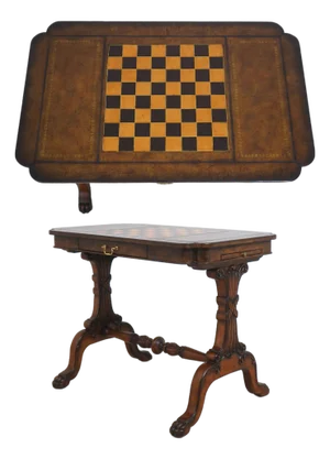 Leather Wrapped Inlaid Mahogany Games Table