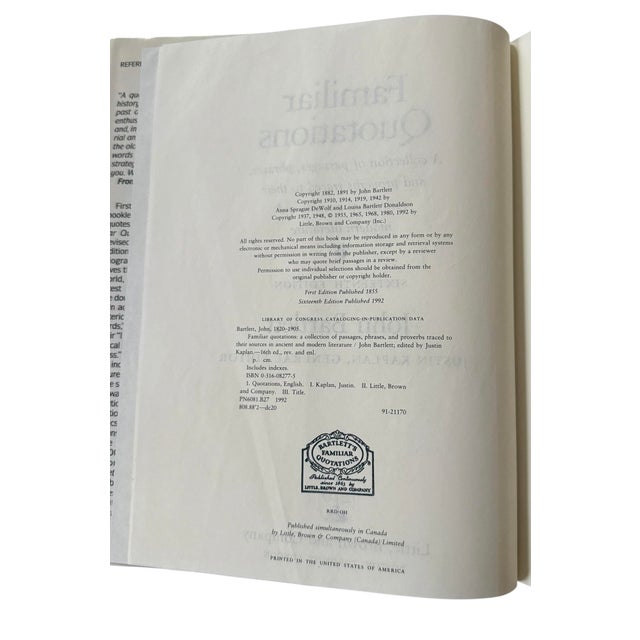 Paper Bartlett’s Familiar Quotations 16th Edition 1992 John Bartlett Little Brown Usa For Sale - Image 7 of 12