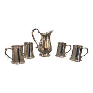 Tiffany and Co. Pewter Pitcher and Matching Mugs - Set of 5