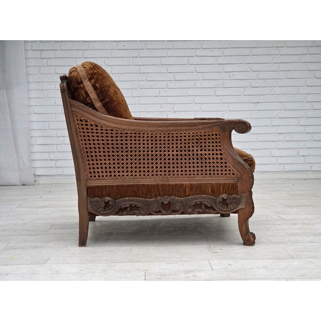 Danish Armchair in Velour and Carved Ash, 1930s For Sale - Image 11 of 18